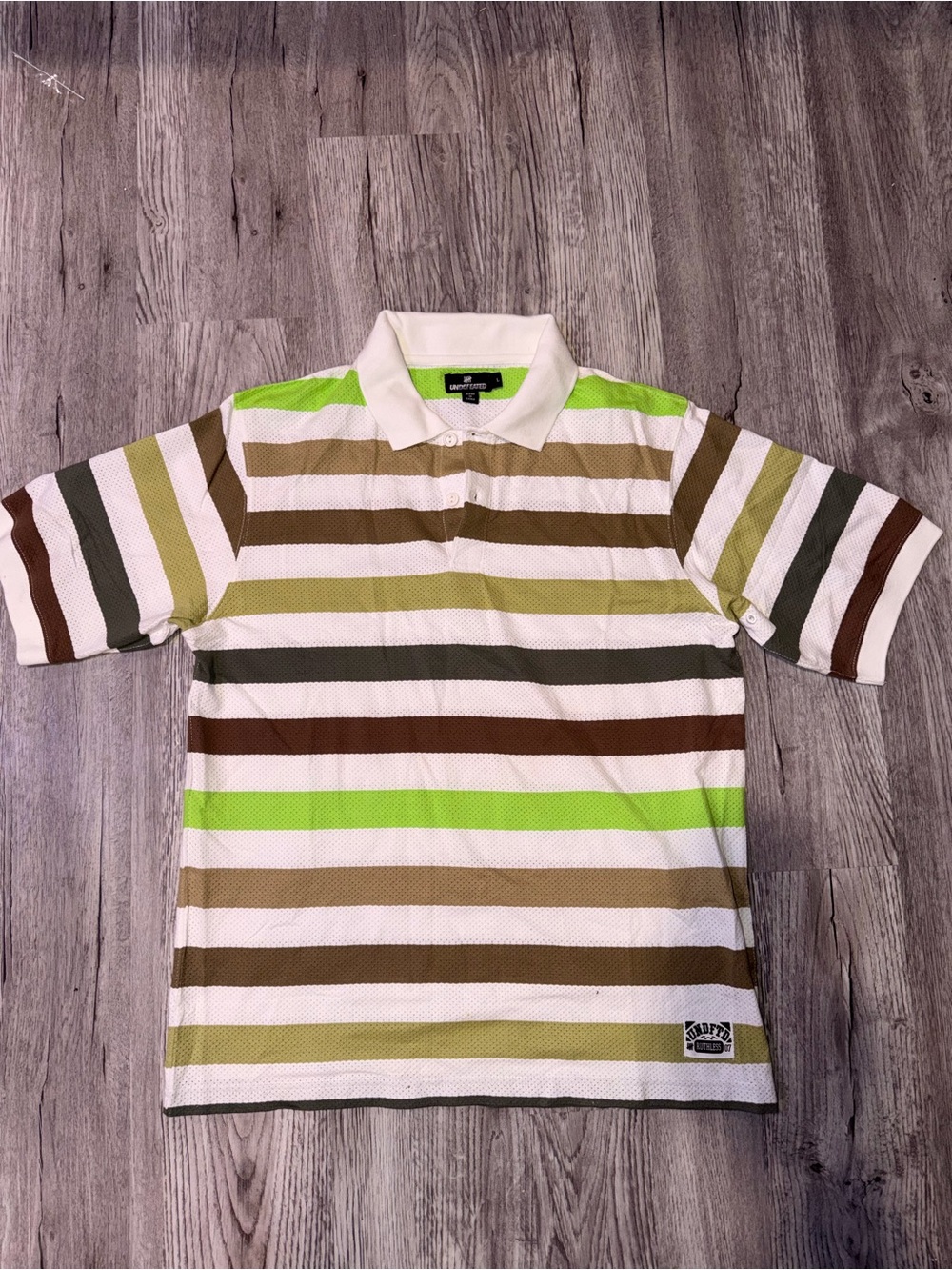 Undefeated Striped Polo in White, Brown & Lime